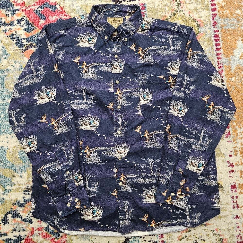 FIELD TESTED OUTDOOR LIFE Mens Large Duck Hunting Button-Up Shirt L/S Scenery